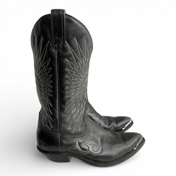 Canada West Black Buffalo Leather Western Cowboy Boots Indian Chief Men's 9.5 EE - Picture 5 of 16